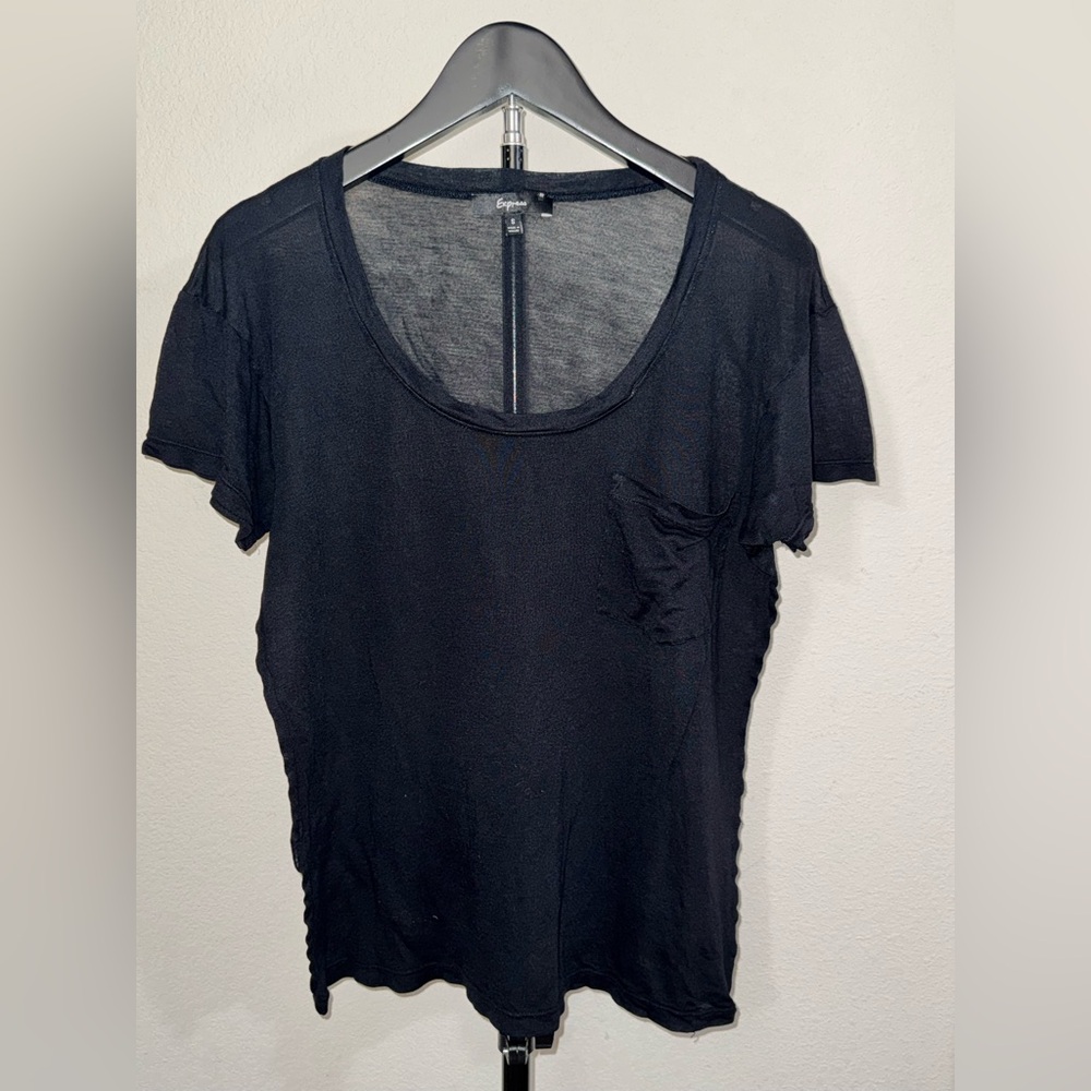 Express Black Scoop Neck Pocket Tee